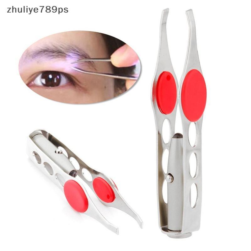 Zhuliye789ps] Stainless Steel Make Up LED Light Eyelash Eyebrow Hair Removal Lighted Tweezer ใหม่