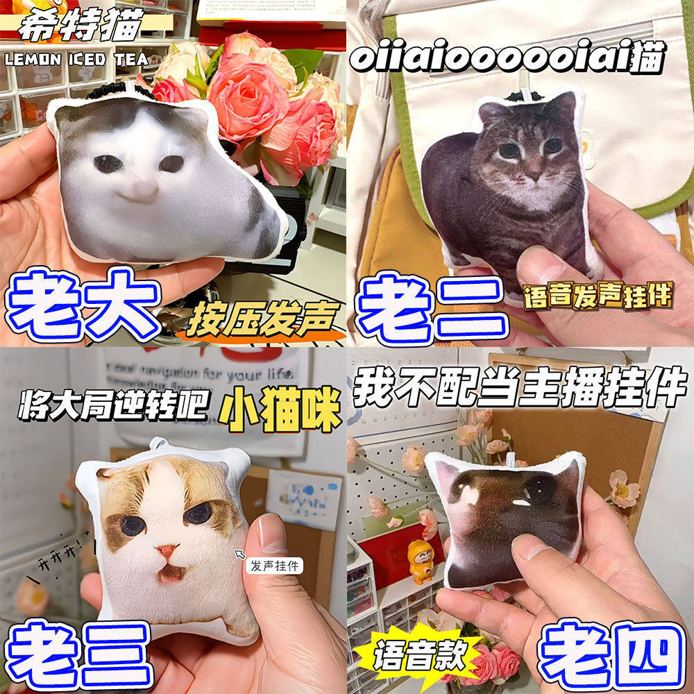 ครอบครัวแมวจีน Hite Cat oii Cat oiiaioi Cat Family Reverse Tanuki Cat Creative Voice Keychain Voice 