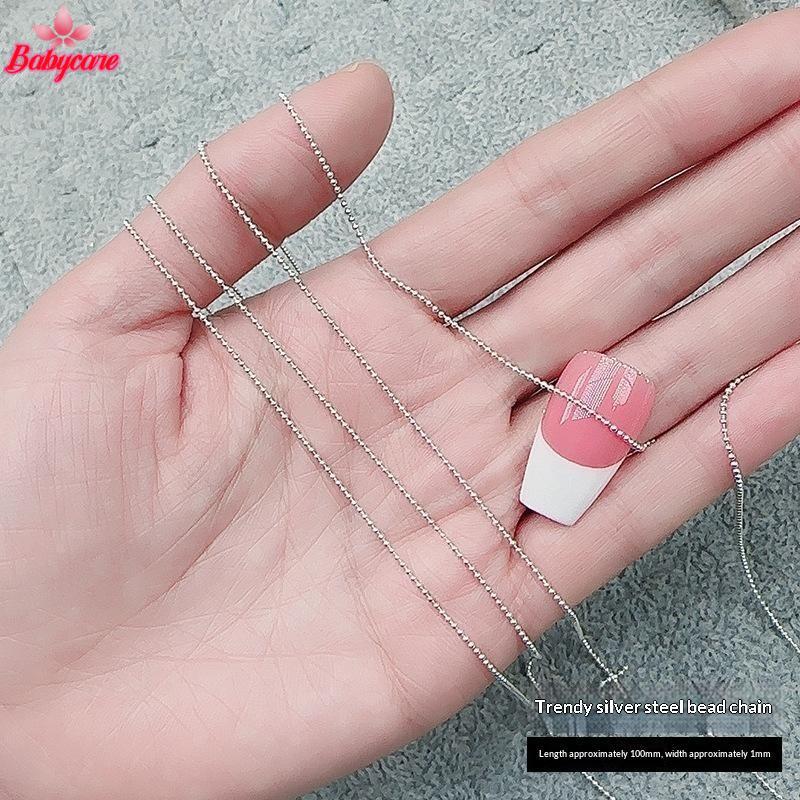 <BYCE-t> Silver Gold Micro Bead Ball Nail Art Chain ความยาว 1M เงากันสนิมตกแต่งเล็บสําหรับการออกแบบเ