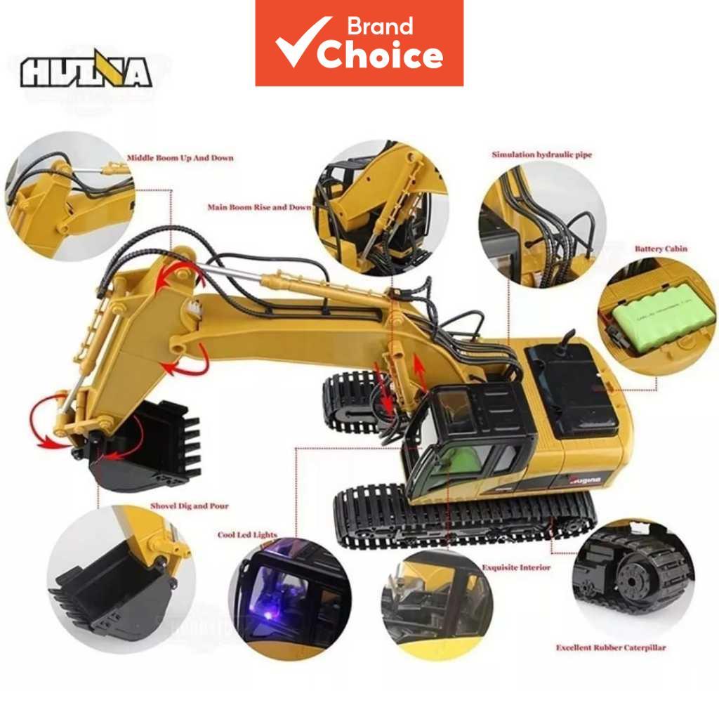 Huina 1535 สเกล 1:14 รถขุดดินบังคับวิทยุ 9CH รถบรรทุกก่อสร้างของเล่นสําหรับเด็กผู้ชาย