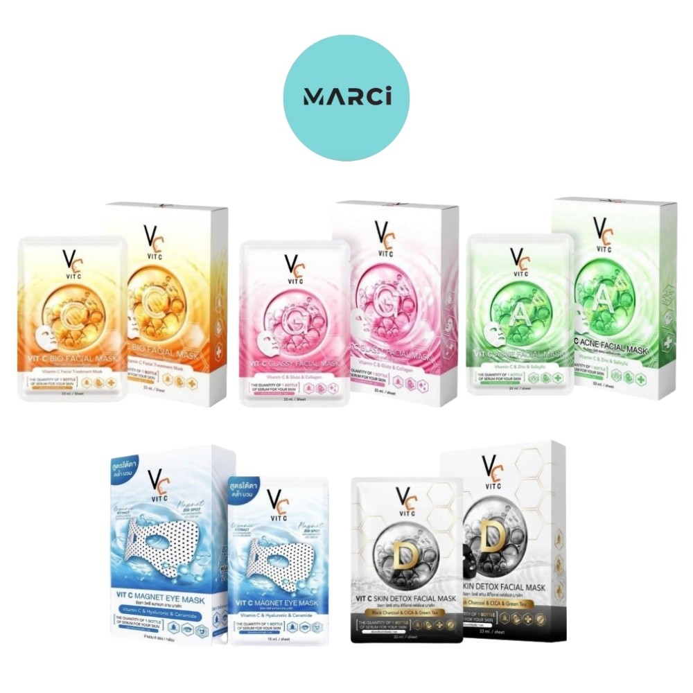 [แบบกล่อง] VC Vit C Facial Mask Bio / Glassy / Acne / Eye Mask / Detox [6 ซอง/กล่อง] มาส์กวิตซีเกาหลี จบทุกปัญหาผิว