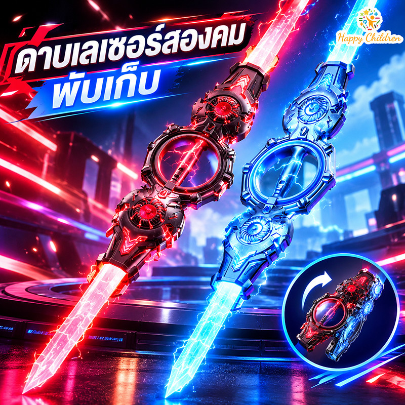 COD เด็กดาบหมุน ดาบเลเซอร์สองคมพับเก็บ 12 สี LED มีเสียง เอฟเฟกต์ ชาร์จได้ ของเล่นเด็กผู้ชาย