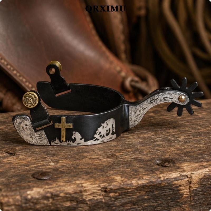 [คอเต่ามสสสงงค ใช้หล่อลุดพรา combedสเดิม] Black Iron Spurs 2 1/4-Inch Shank Western Cowboy Spurs Equ