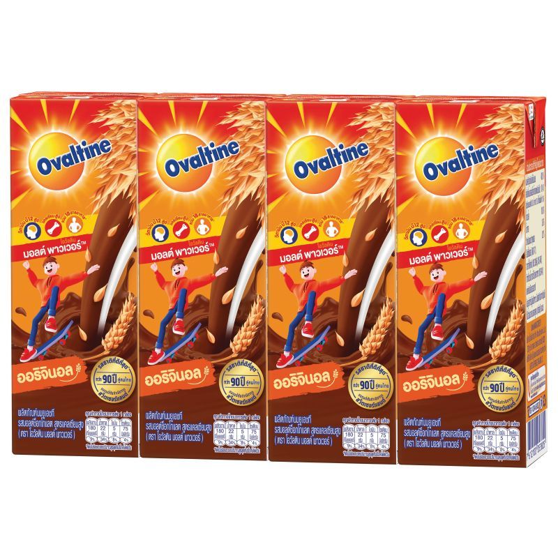 โอวัลตินนมยูเอชทีช็อกโกแลตมอลต์ 180มล. แพค4 Ovaltine Chocolate Malt Uht 180ml. Pack4