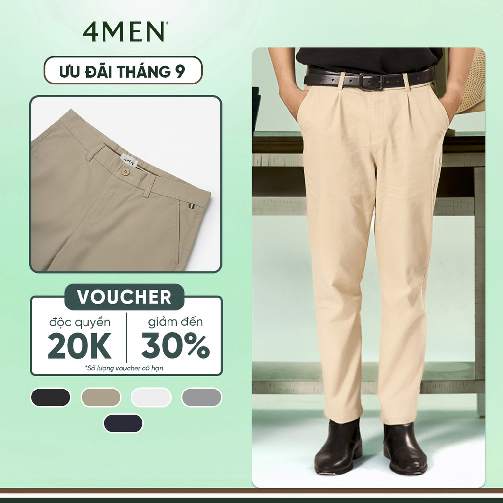 4MEN Signature Stripe Khaki Pants Regular Form QK036 แฟชั่น เรียบหรู