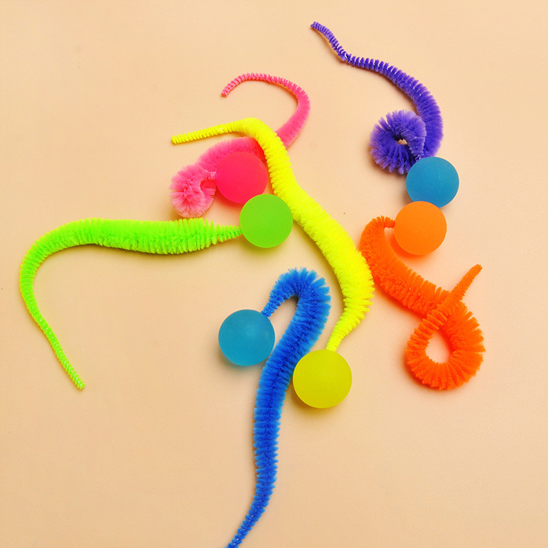 โรงงานขายตรง Caterpillar Bouncy Ball Teasing Cat Pet Toy Rainbow Caterpillar Teasing Cat Stick Acces