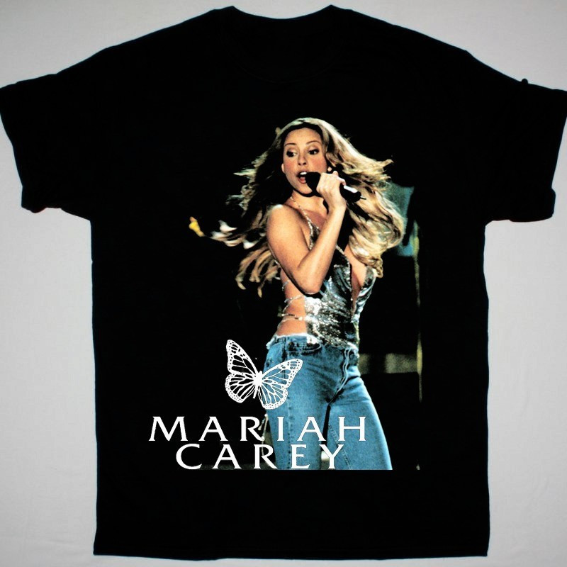 เสื้อยืด Mariah Carey เสื้อยืดผ้าฝ้ายสีดำแขนสั้น Mariah Carey สำหรับทุกเพศ ออกแบบใหม่ไม่เหมือนใคร ไซ