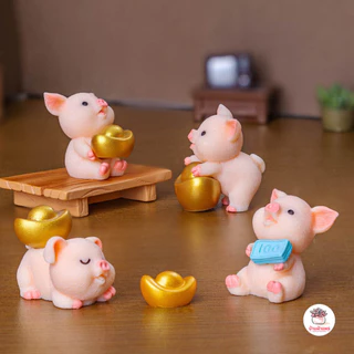 แก๊งหมูถือเงิน [ เซต 8 ชิ้น ] ตุ๊กตาจิ๋ว โมเดลจิ๋ว แต่งสวน