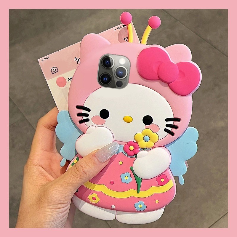 การ์ตูน 3D Hello Kitty ดอกไม้ Bee สําหรับ POCO X7 M7 X5 X3 F6 M6 X6 X4 M4 M5S F5 M3 Pro C85 C65 C61 C71 C75 4G 5G X4s เคสโทรศัพท์ TPU นุ่ม