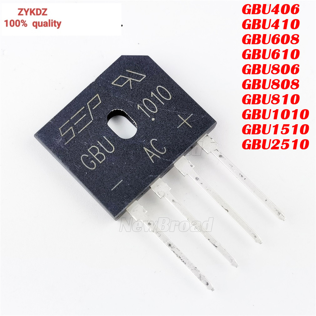 10PCS Rectifier สะพานแบน Stack GBU406 GBU410 GBU608 GBU610 GBU806 GBU808 GBU810 GBU1010 GBU1510 GBU2