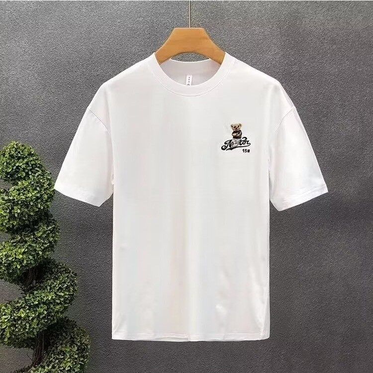 2025 NEW 2025 Summer Heavyweight Non-See-Through Men's Short Sleeve T-Shirt Fun Bear Print Versatile
