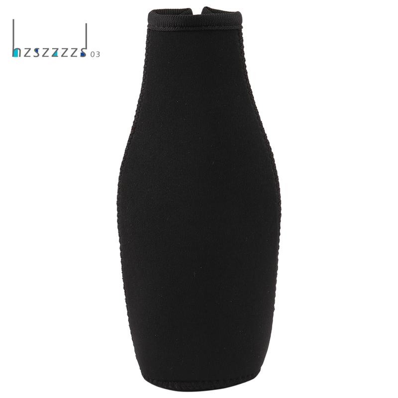 6 แพ็คขวดเบียร์ Cooler Sleeves Keep Drink Cold Zip-Up Neoprene ฉนวนแขนสีดํา