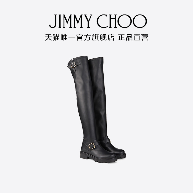 [Song Qian Same Style] JIMMY CHOO/BIKER II OTK FLAT Black รองเท้าบูทยาวถึงเข่าผู้หญิง