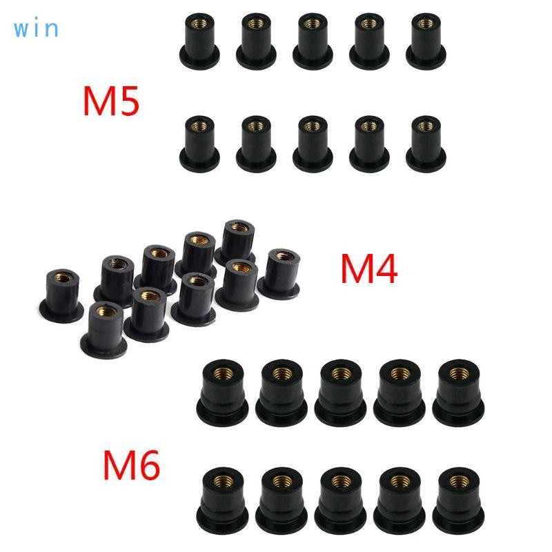 Win 10 ชิ้นรถมอเตอร์ไซด์กระจก Fairing Cowl Fastener M4 M5 M6 ยาง Well Nuts Blind