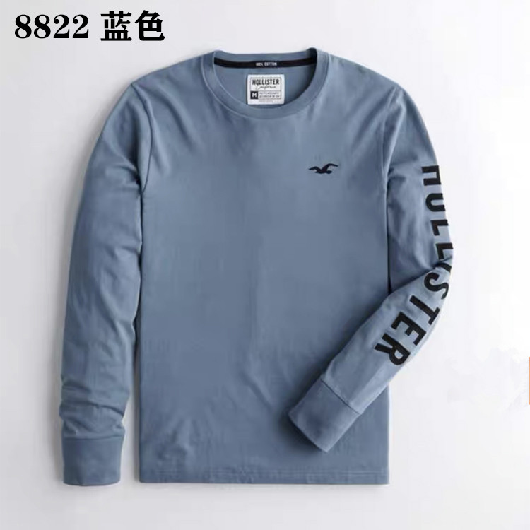 Hollister ผู้ชายสไตล์ใหม่ฤดูใบไม้ร่วงฤดูหนาว Seagull เสื้อยืดคอกลมแขนยาว HCO ผ้าฝ้ายแท้ผู้ชาย Simple