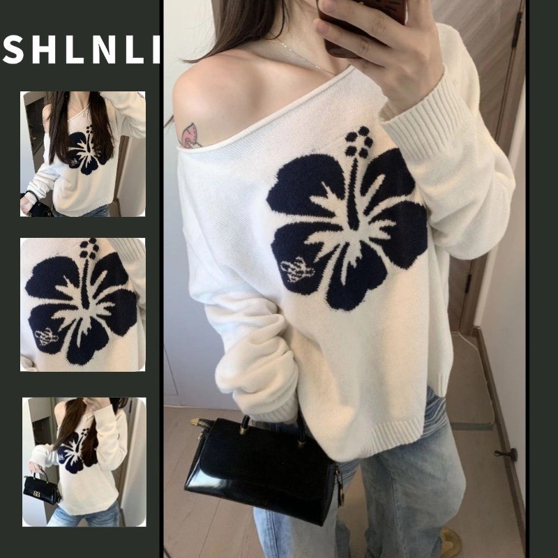 เสื้อกันหนาวสำหรับผู้หญิงแบบปิดไหล่ ทำจากผ้าแจ็คการ์ด สไตล์เกาหลี สวมใส่ง่ายในหน้าฝนถึงหน้าหนาว