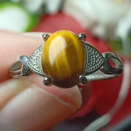 Tiger Eye คริสตัลหินปรับแหวนเสือคริสตัล S925