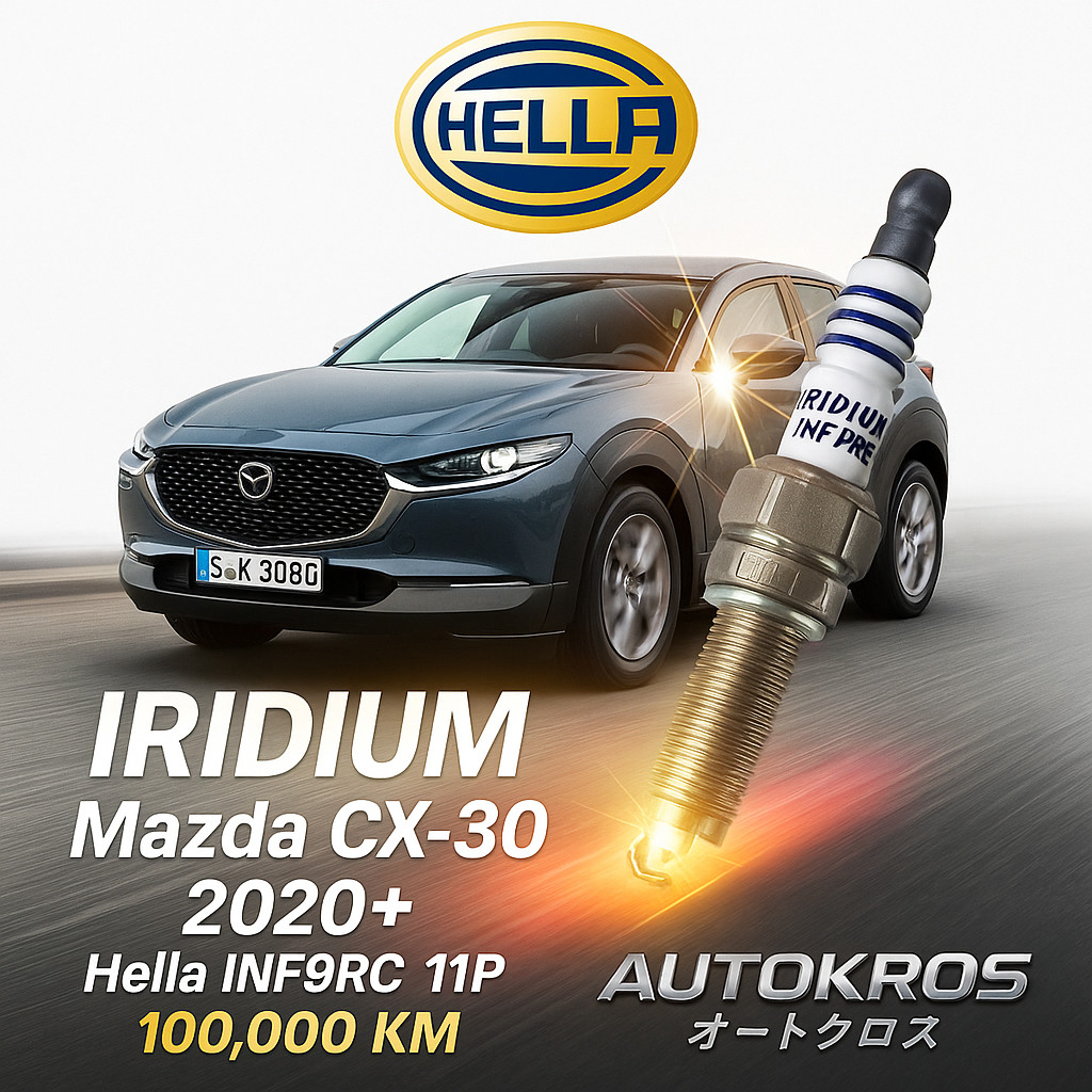 หัวเทียนเข็มอิริเดียม Mazda CX-30 2020+ ชุด 4 หัว Hella INF9RC-11P 100,000 กม แท้