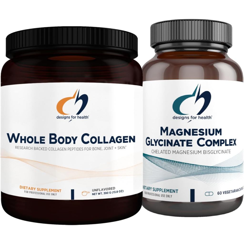 การออกแบบเพื่อสุขภาพ Magnesium Glycinate Complex (60 แคปซูล) & คอลลาเจนทั้งตัว (30 เสิร์ฟ) Bundle - 