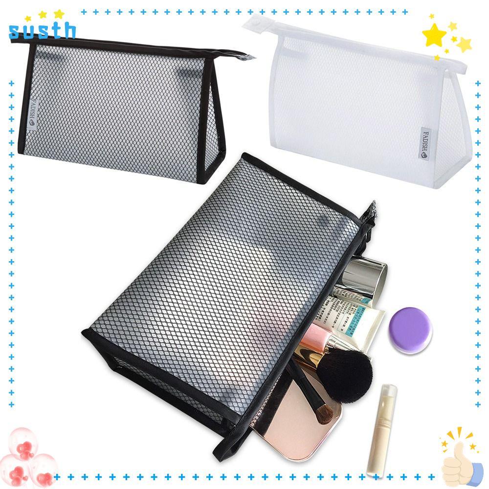 SUSTH Makeup , กระเป๋าเครื่องสําอางกันน้ําตาข่าย EVA, ซิปสีดํา/ขาวกระเป๋าเก็บความงามผู้หญิง