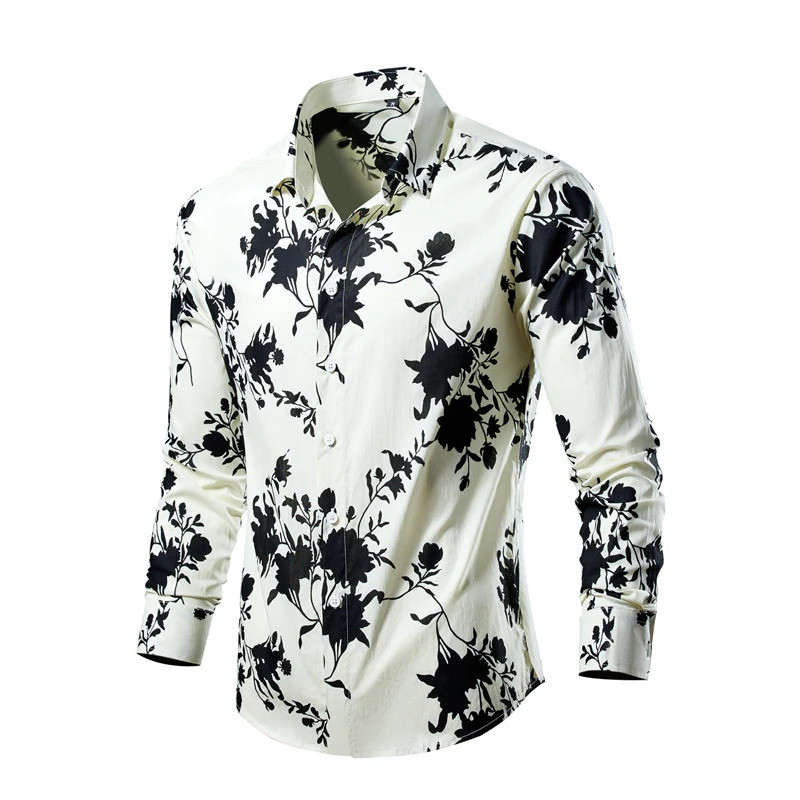 เสื้อฮาวายชาย สไตล์ Streetwear แขนยาว มี Lapels ทำจากฝ้ายนุ่มบาง คุณภาพสูง