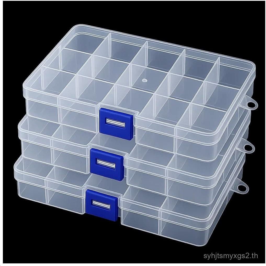 3pcs Clear Storage Small Parts Organizer Box Storage Bin With Dividers Multi Compartment for Beads A