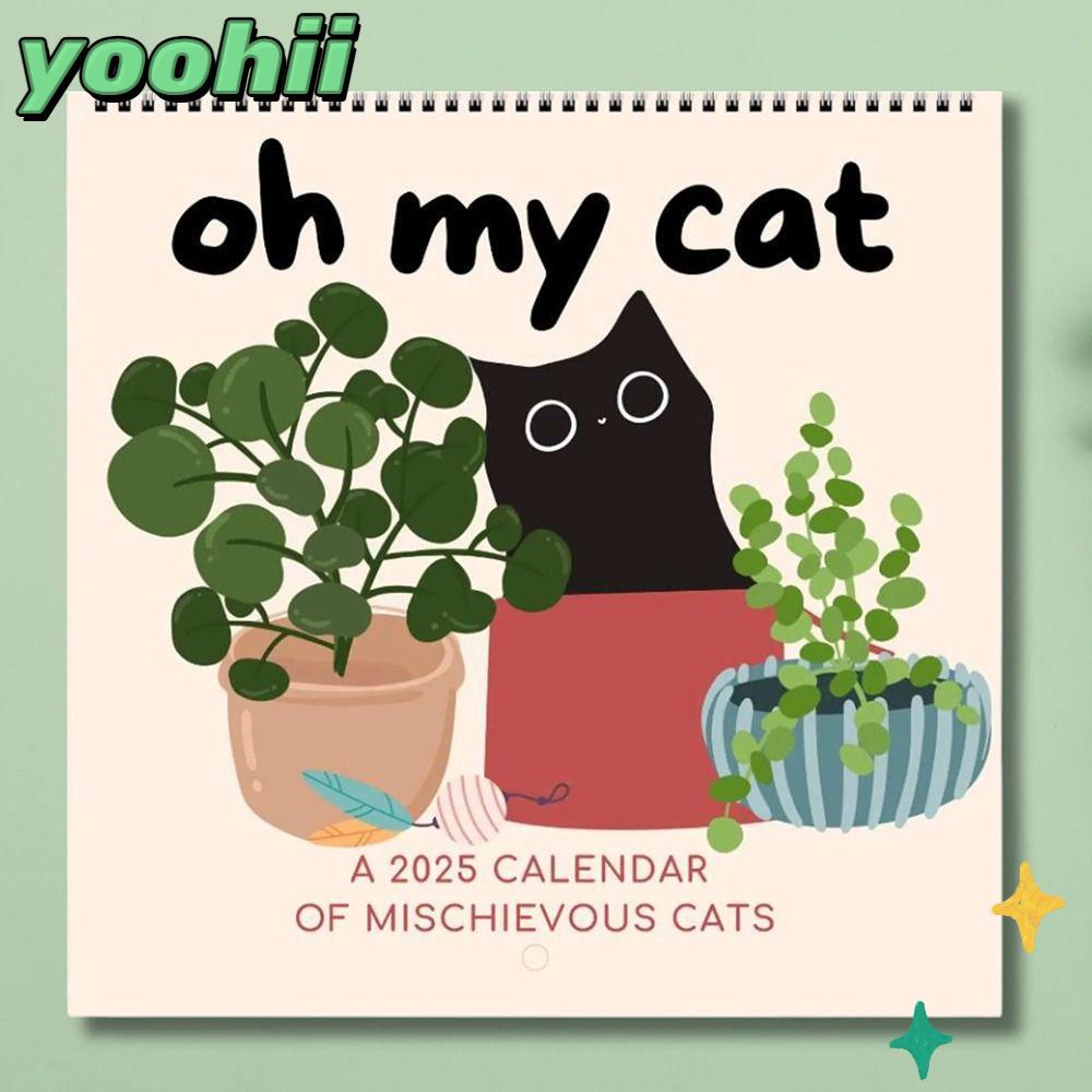 YOOHII ปฏิทินแมวลึกลับ กระดาษตลก Oh My Cat Mischievous Cat ปฏิทิน, Creative Time Planer Wall Decor 2