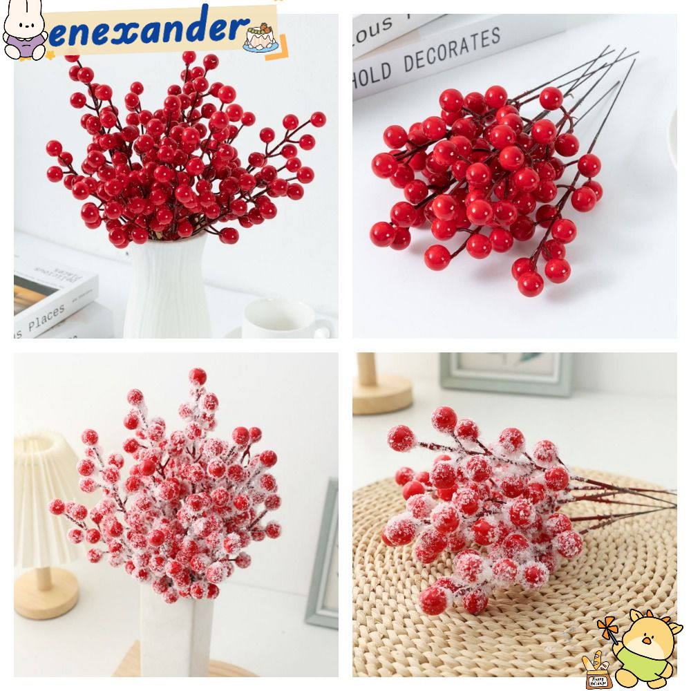 EXER 10PCS Red Berries สาขา,สีแดง Frost Christmas Berry สาขา,ตกแต่งบ้านอุปกรณ์ DIY ประดิษฐ์ Holly Be