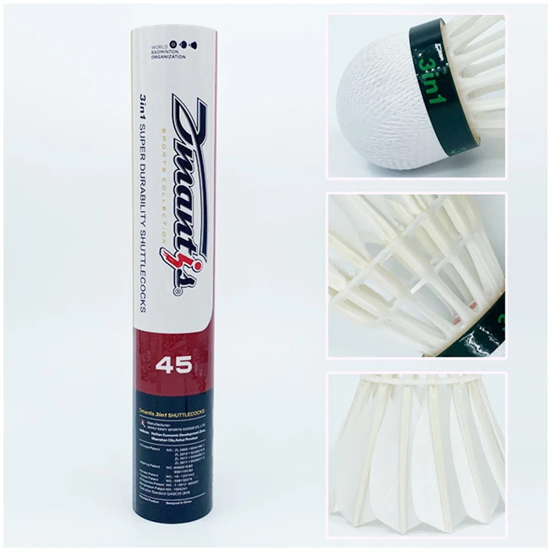 12Pcs Dmantis D45 3in1 Training Goose Feather Shuttlecocks Birdies Hybird Shuttlecock Badminton Ball