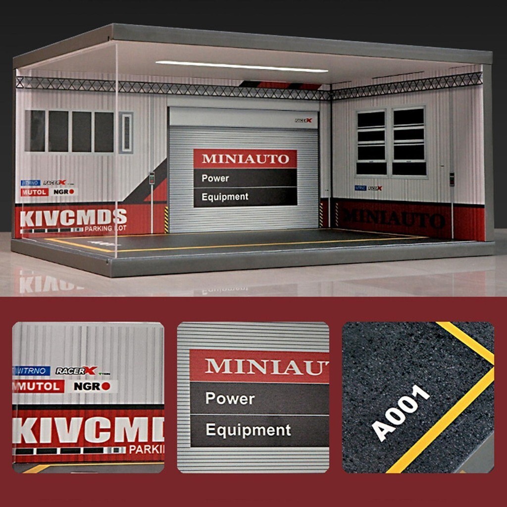 [svzfjuv] 1/18 Parking Garage Model Container Countertop Display 2 Parking Spaces Car