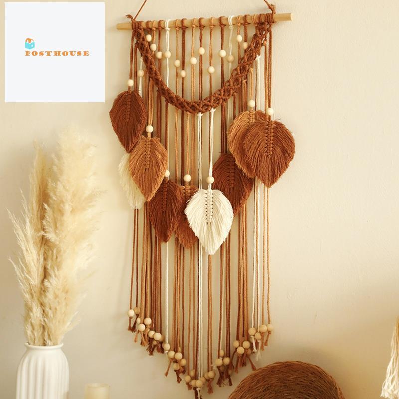 [โพสthouse]ทิพาทรีย์ใบไม้หลายสีสไตล์โบฮอย ทอมือ มักราเม่ และลูกปัดไม้สำหรับแขวนผนัง การตกแต่งบ้านแบบ