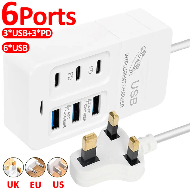 6ports Usb Charger 35w Pd Type-c Quick Charging สําหรับ Home Office School Room Travel Charger ประเภ