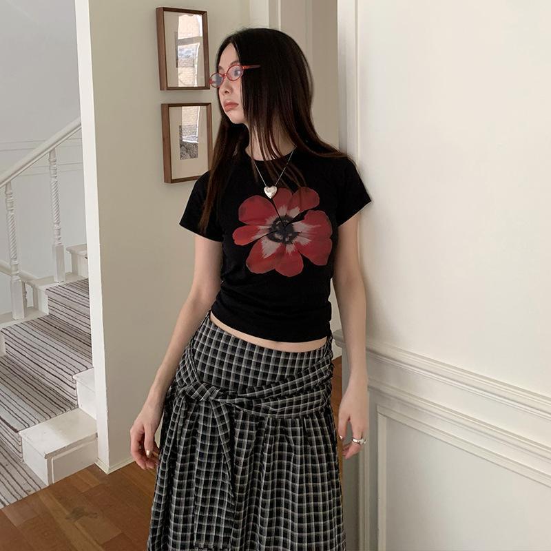 เสื้อยืดแขนสั้นผ้าฝ้ายพิมพ์ลายสไตล์สาวร้อนสไตล์เกาหลี Clothing Women Lady Tshirt ผู้หญิง