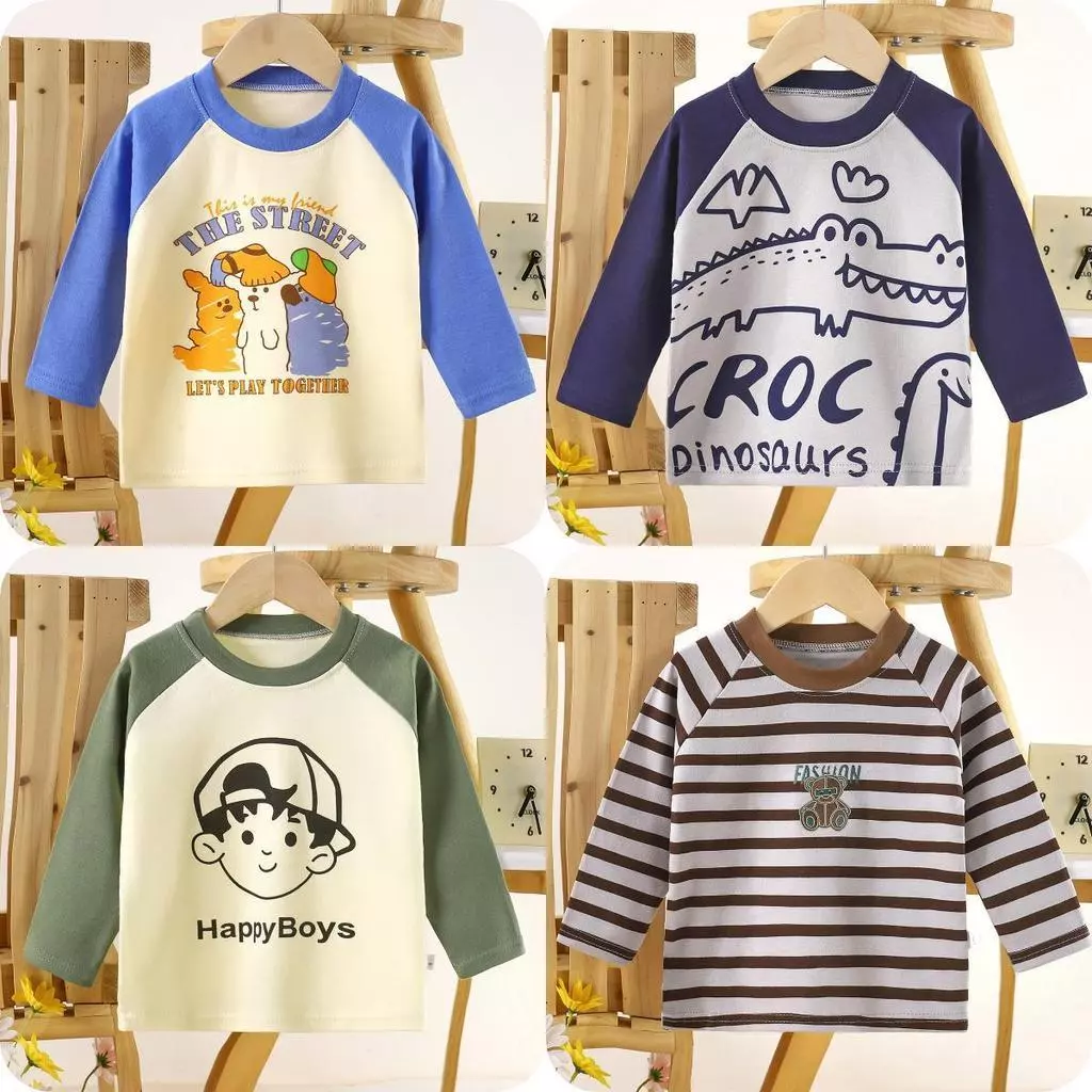 เสื้อแขนยาวเด็ก เสื้อยืดแขนยาว เสื้อกันหนาวคอกลม พิมพ์ลาย ใส่ได้ทั้งเด็กหญิง Size 90-130cm🎈D56309🎉