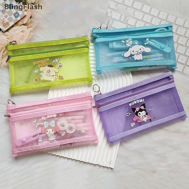 [BlF] อะนิเมะ Sanrio Kuromi Hello Kitty Kawaii น่ารักการ์ตูนขนาดใหญ่ความจุมัลติฟังก์ชั่ตาข่ายปากกากระเป๋าเครื่องเขียนกล่องเก็บของขวัญ [FH]