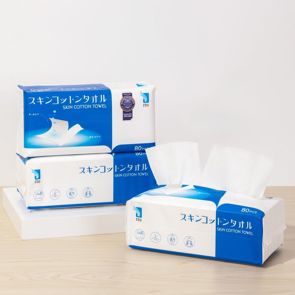 ITO ผ้าขนหนูคอตตอน 1:2 เย็บ【80 แผ่น x 3 ชิ้น】OEKO-TEX® รับรอง ผ้าขนหนูทำความสะอาด