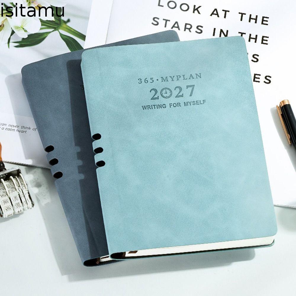 ISITAFT 2027 Schedule Planner Notepad, สมุดบันทึกวางแผน A5 ประสิทธิภาพที่ทนต่อการสึกหรอ, ปกหนังเรียบง่ายกระดาษหนารายการ To-do Notebook เครื่องเขียน