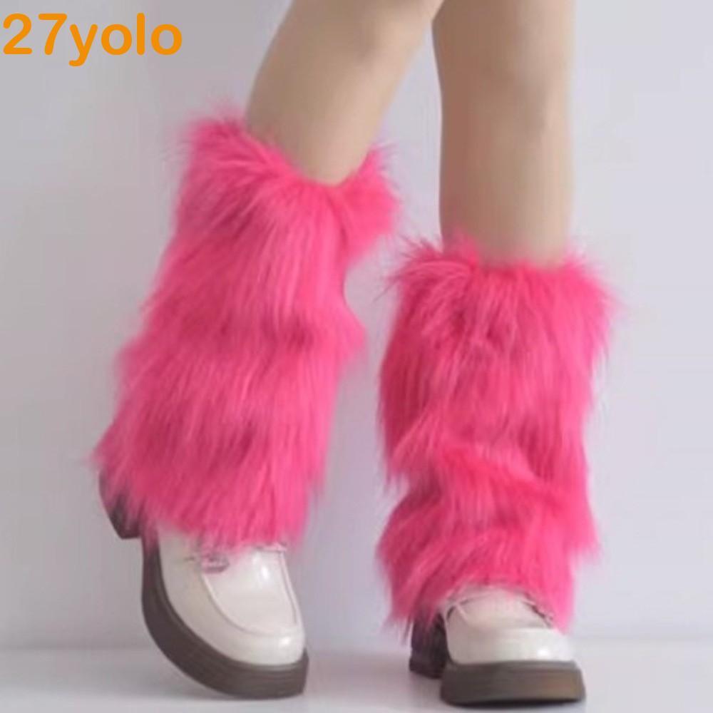 YOLO Furry ขาอุ่น, Faux Fur สไตล์ญี่ปุ่น Lolita รองเท้า,แฟชั่น Y2K หวานหนาถุงเท้ายาว JK