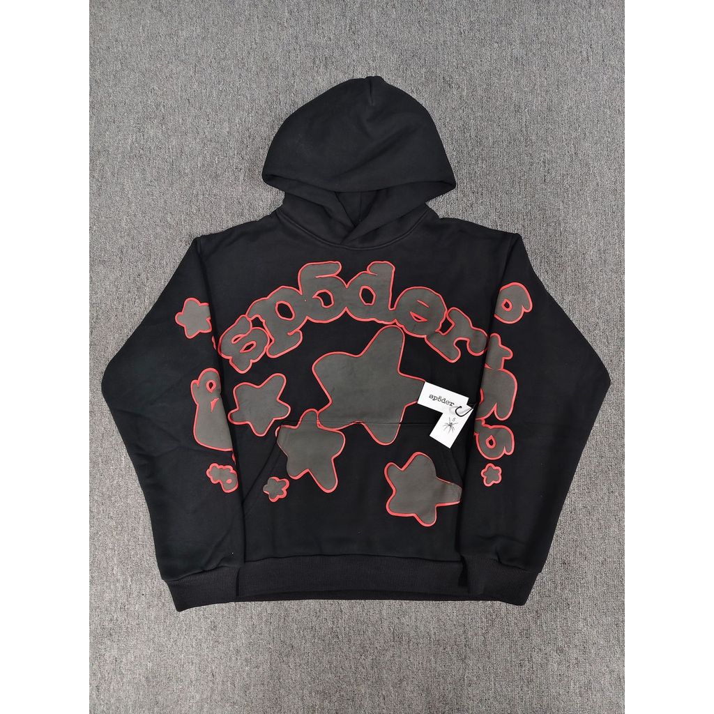 HPHI Sp5der Hoodie Spider Web Star พิมพ์ขนแกะหลวมเสื้อกันหนาวผู้ชาย