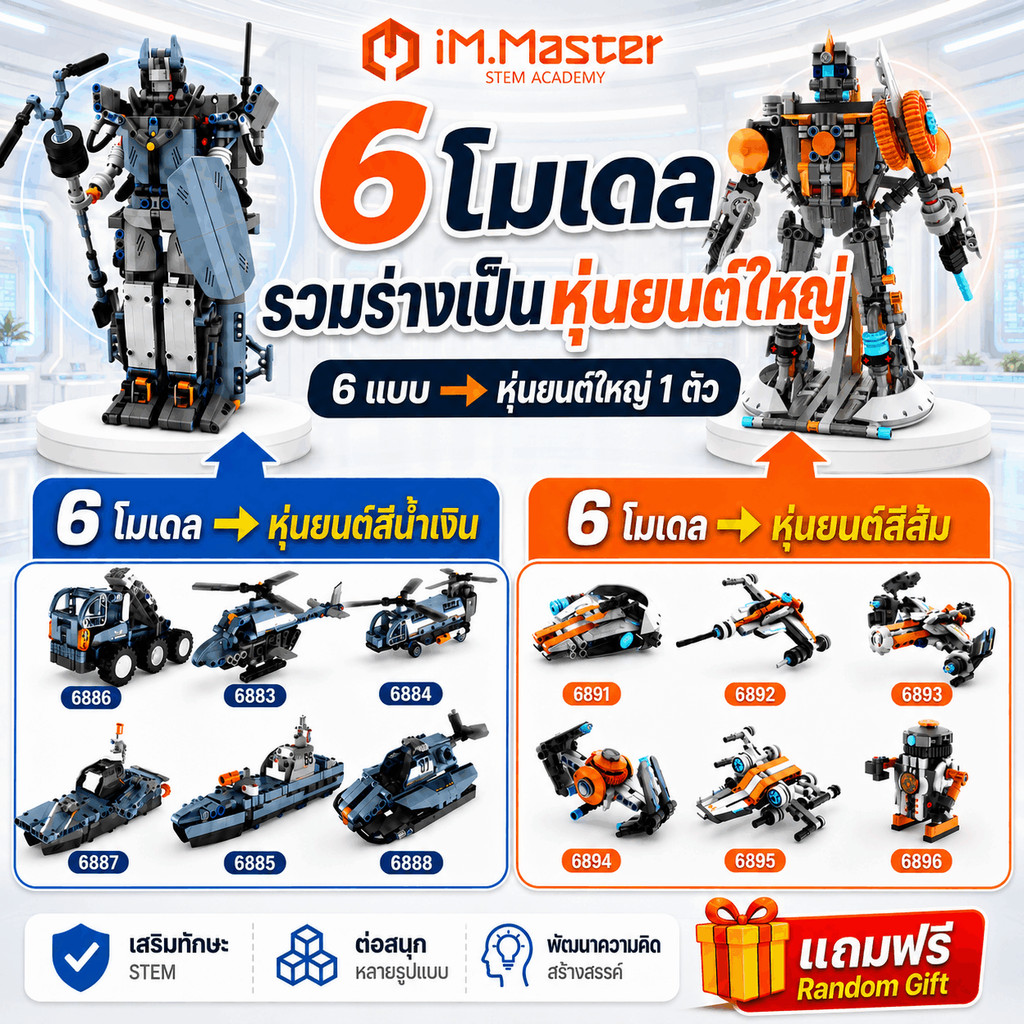 IM.Master ชุดตัวต่อหุ่นยนต์แปลงร่าง รถ 6 แบบ รวมร่างได้ 2 สไตล์ STEM DIY เด็กผู้ชาย 6+