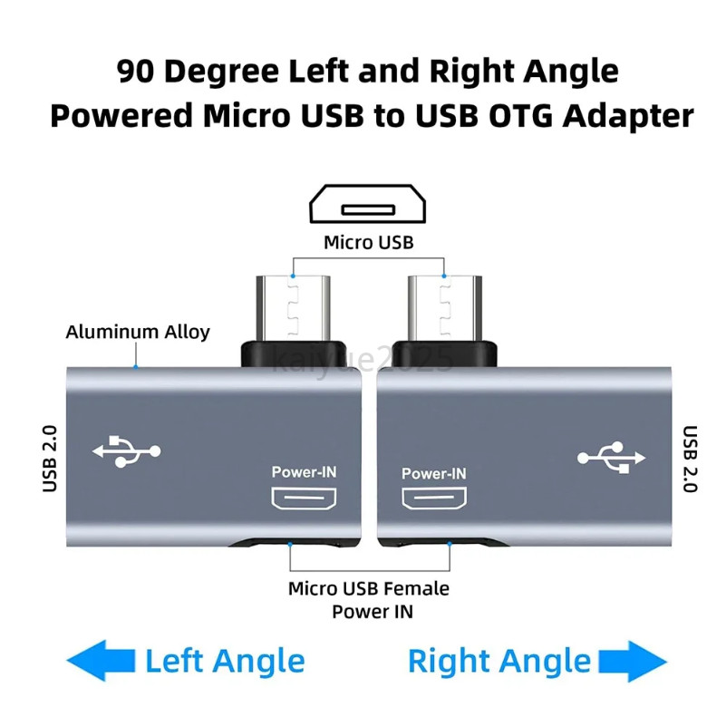 KAIYUE โฮสต์อะแดปเตอร์ OTG สําหรับ Fire TV Stick 90 องศามุมซ้าย/ขวา Micro-USB ถึง USB2.0 OTG อะแดปเต
