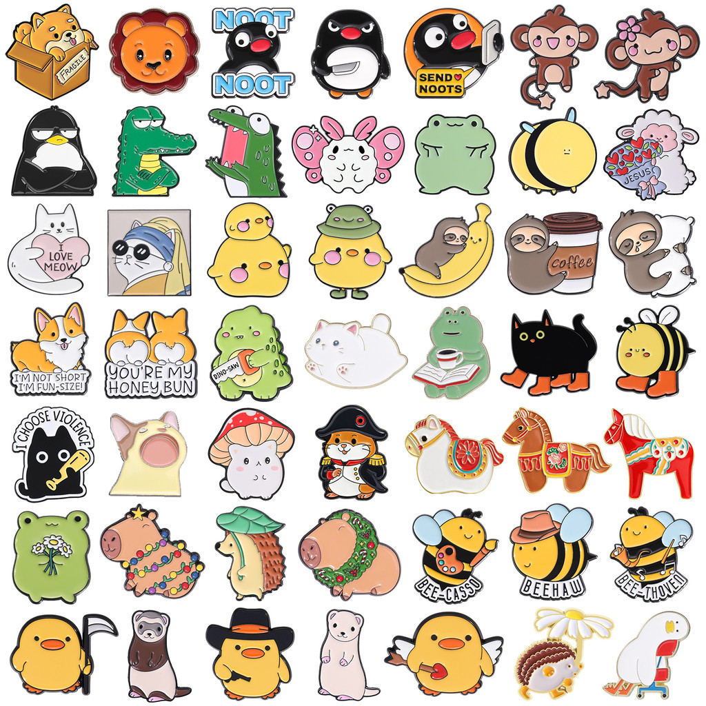 100รูปแบบคอลเลกชันของการ์ตูนสัตว์เข็มกลัดแมวน่ารักกบและผึ้งป้ายโลหะร้อนขาย คาปิบาระ หมุด เครื่องประดับของขวัญ