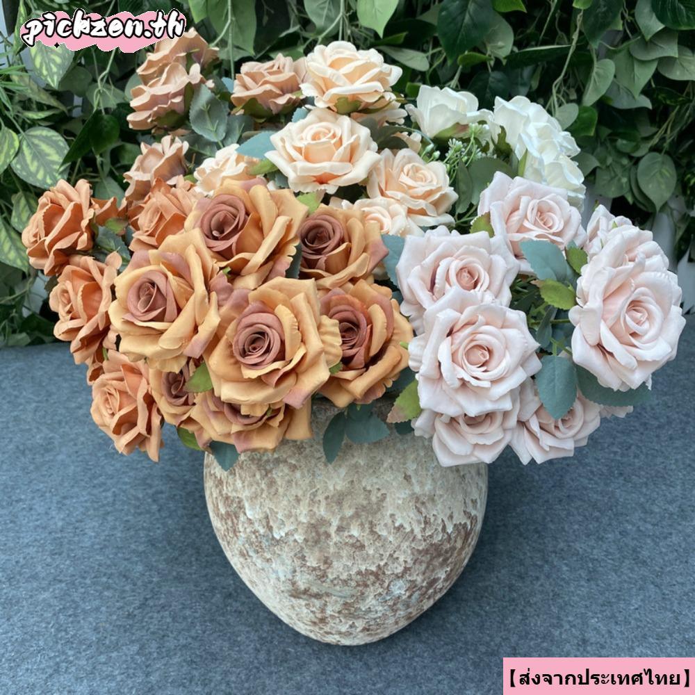 จัดส่งจากประเทศไทยPICKZEN Camellia Rose Gifts Party 9 Heads Holding Bouquets