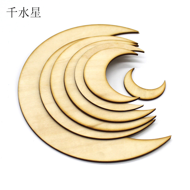 Moon-Shaped Basswood Board Crescent Shaped Wood Chips DIY ทําตกแต่งโรงเรียนอนุบาล Hand-Colored Wood 