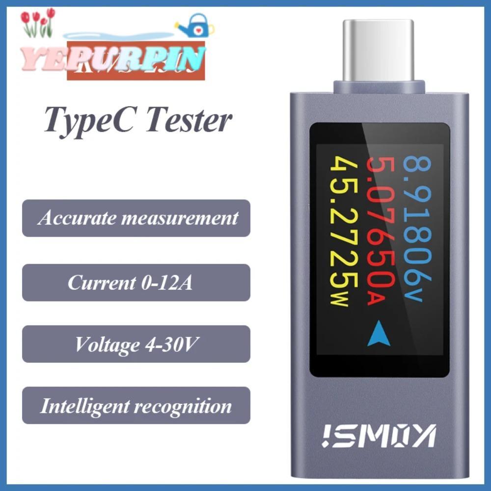 YEPURPIN Power Meter Tester, PD DC 4-30V 0-12A Current และแรงดันไฟฟ้า Monitor, Type-C KWS-2303C แบตเ