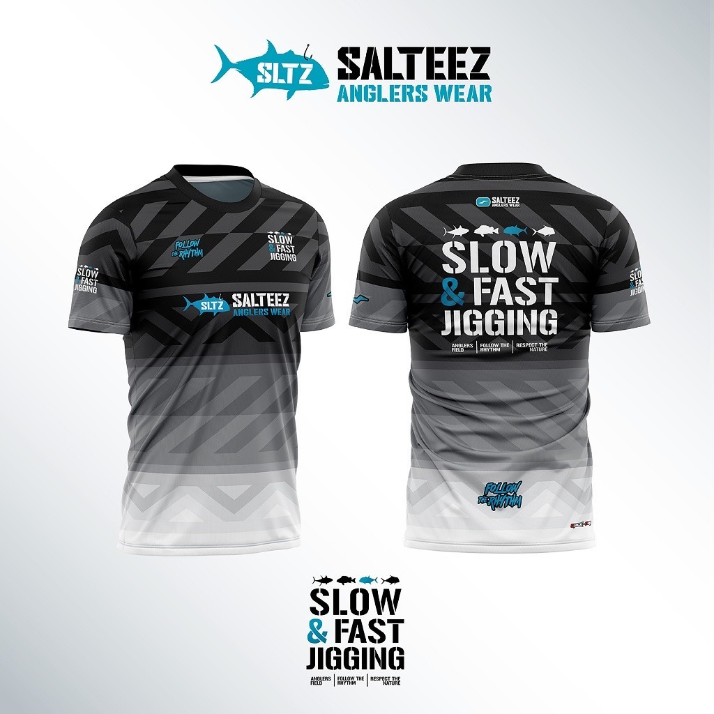 แฟชั่นใหม่ระบายอากาศสบาย Salteez Slow & Fast Pitch Jigging ตกปลาเสื้อยืดกลางแจ้งแห้งเร็วแขนสั้น Tee Unisex Angler Sport Top