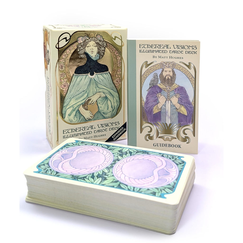 Ethereal Visions Illuminated Tarot การ์ด Deck 80 ชิ้นฟอยล์สีทอง Art Nouveau Divination เริ่มต้นของขวัญวันแม่ Presente Mimo Lembrancinhas สําเร็จการศึกษารายการสุดท้าย Guidebook