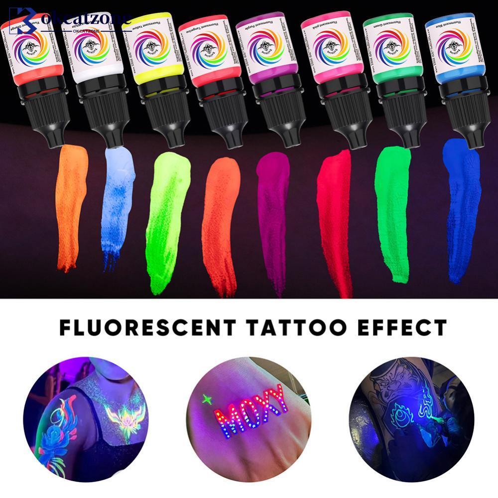 OKCATZONE 8 สี UV Tattoo Ink 5ml เรืองแสง Blacklight Reactive Pigment เรืองแสงภายใต้ UV Light สําหรั