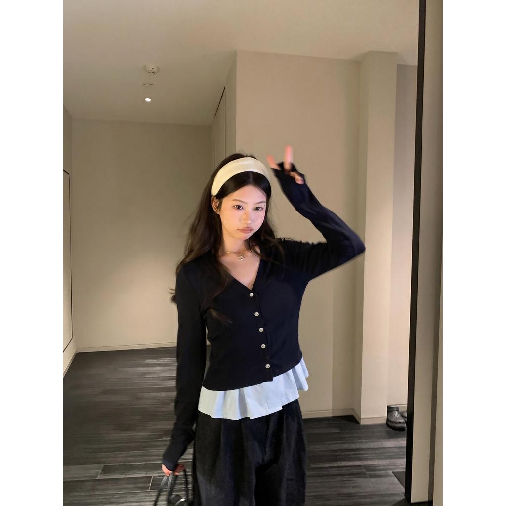 B&R كارديغان نسائي بياقة V وطبقتين وهمية — صورة 7
