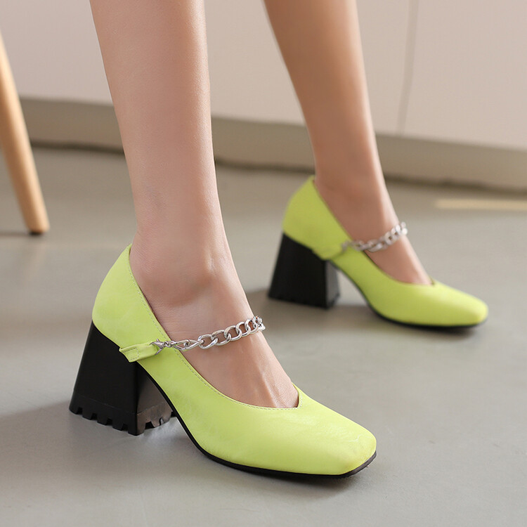 ASL30-48 ขนาดขนาดใหญ่ขนาดเล็กแฟชั่น All-Match สไตล์ Square Toe รองเท้าย้อนกลับ String Chain แบนสายคล